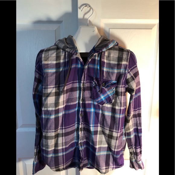 OP Tops - OP FLANNEL BUTTON UP SHIRT WITH HOOD